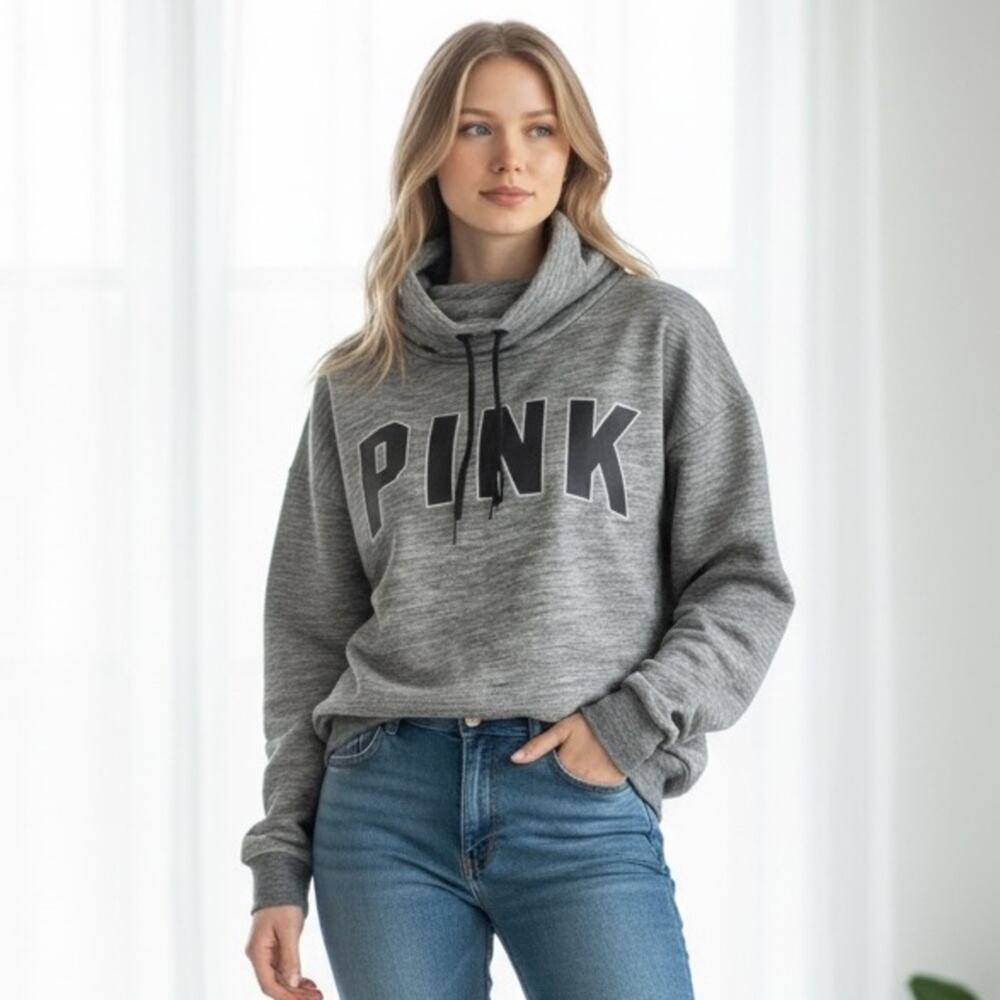 PINK Victoria Secret Women’s Medium Gray Cowl Neck Sweatshirt